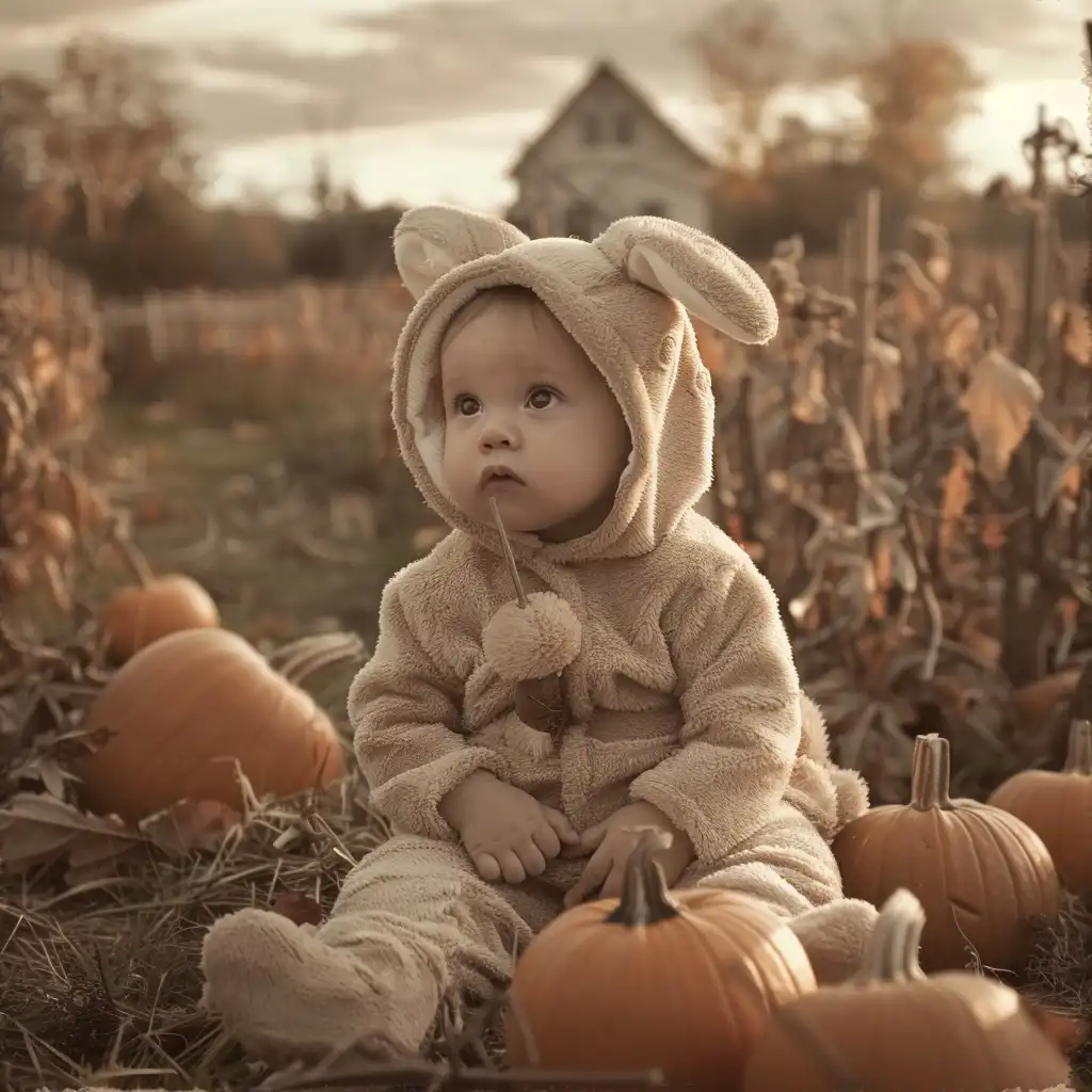 Een konijnenpakje voor baby’s eerste Halloween